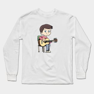 boy is practicing playing the guitar Long Sleeve T-Shirt